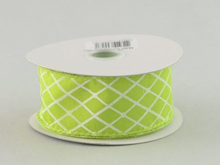 1.5  White Trellis Diamond Pattern Ribbon: Lime Green Discount