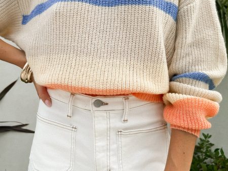 Beige Colorblock Striped Drop Shoulder Cozy Sweater on Sale