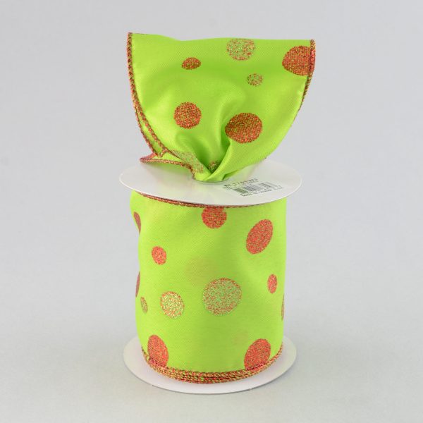 4  Glitter Dots Ribbon: Lime Red (10 Yards) Supply