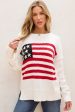 White American Flag Cable Knit Drop Shoulder Sweater Cheap