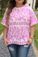 White Floral Printed Curved Hem Plus Size T Shirt Cheap