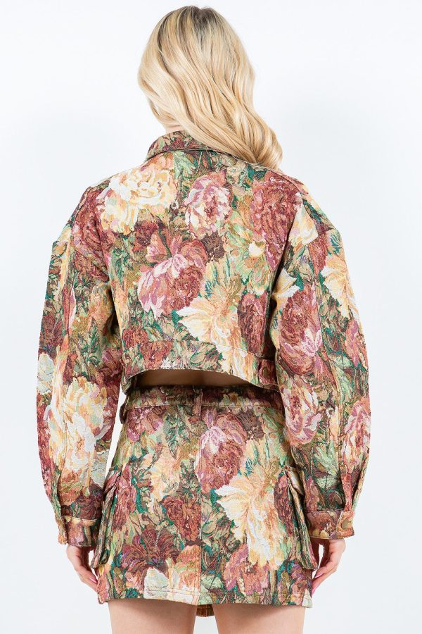 American Bazi Jacquard Cargo Cropped Jacket Sale