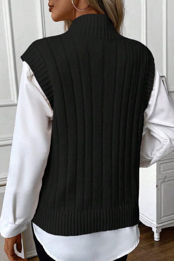 Black Cable Knit High Neck Sweater Vest Supply