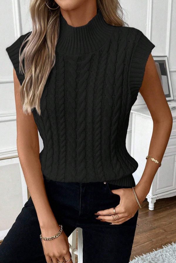 Black Cable Knit High Neck Sweater Vest Supply