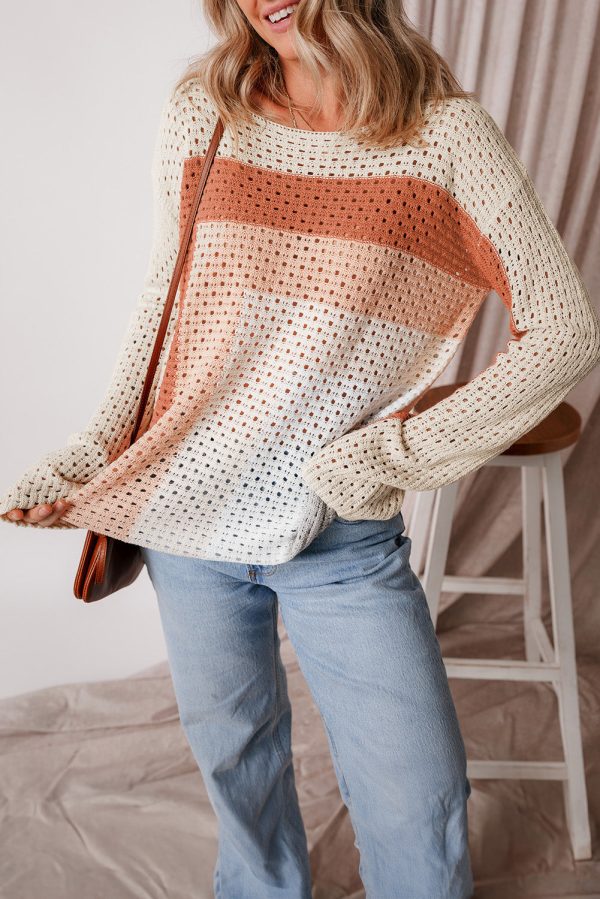 Apricot Pointelle Knit Colorblock Baggy Sweater Online now