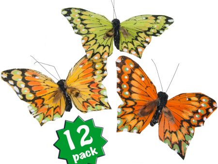 3.75  Feather Butterfly Pick Assortment: Orange, Yellow, Green (12) on Sale