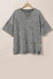 Light Grey Mineral Wash Drop Sleeve Patchwork Plus Tee For Cheap