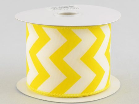 2.5  Satin Chevron Ribbon: Yellow & White (10 Yards) on Sale