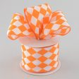 2.5  Harlequin Print Ribbon: Orange and White (10 Yards) Online Sale