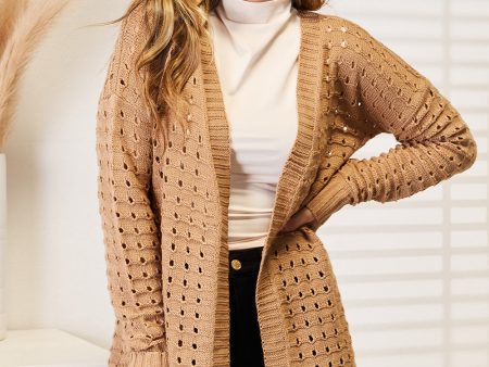 Woven Right Openwork Horizontal Ribbing Open Front Cardigan Fashion