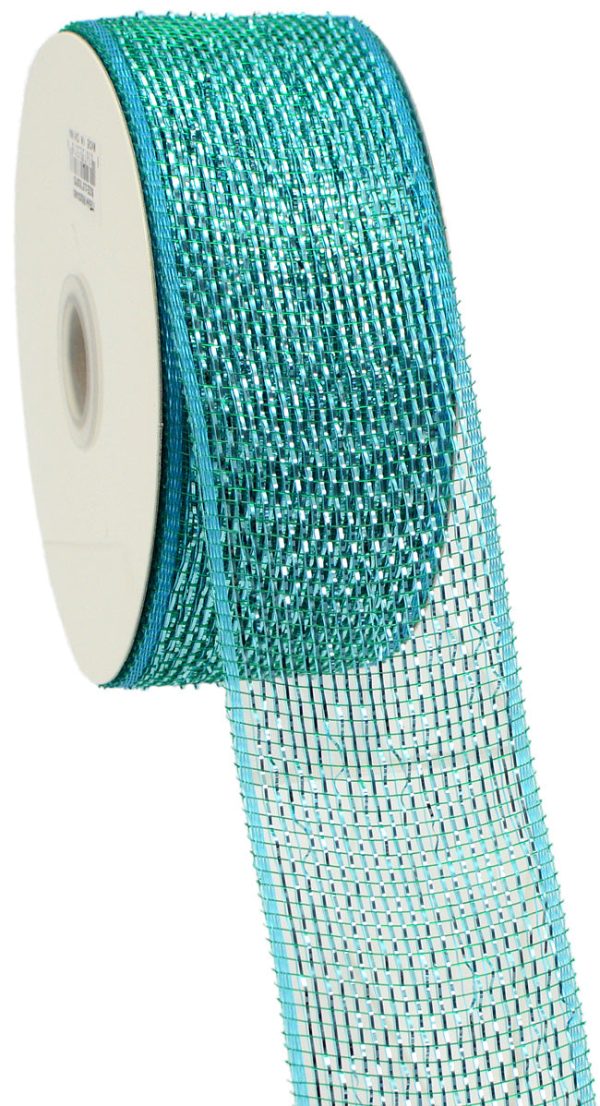 2.5  Poly Deco Mesh Ribbon: Metallic Teal For Cheap