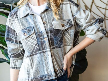 Reborn J Plaid Button Up Long Sleeve Shacket For Sale