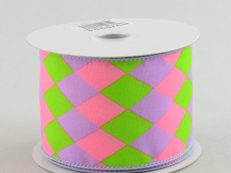 2.5  Harlequin Print Ribbon: Pink, Purple & Lime (10 Yards) Discount