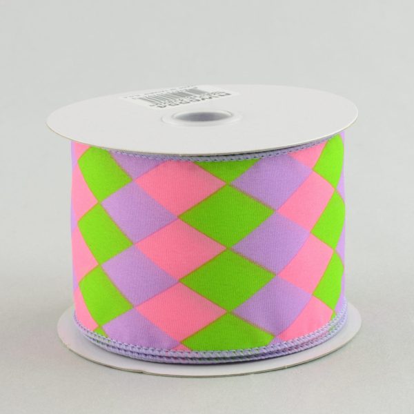 2.5  Harlequin Print Ribbon: Pink, Purple & Lime (10 Yards) Discount