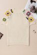 Apricot Hollow Out Floral Crochet Short Sleeve Crewneck Sweater Discount