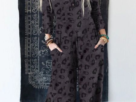 Leopard Buttoned Wide Leg Jumpsuit Online Sale