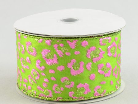 2.5  Lime Fuchsia Leopard Ribbon (10 Yards) Cheap