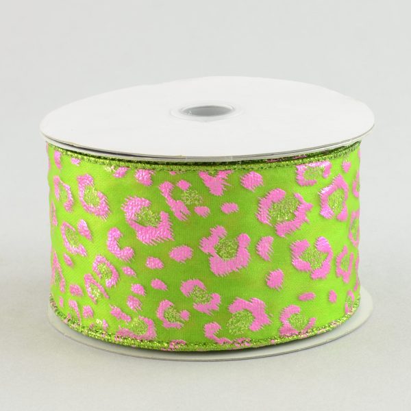 2.5  Lime Fuchsia Leopard Ribbon (10 Yards) Cheap