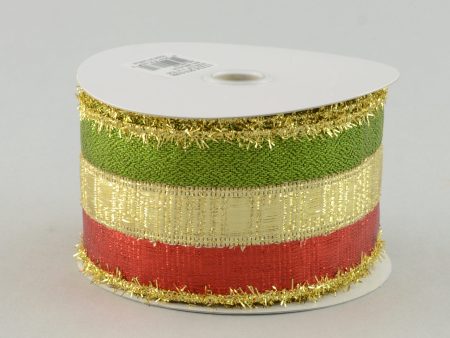 2.5  Textured Stripe Lime Gold Red (10 Yards) Online Sale