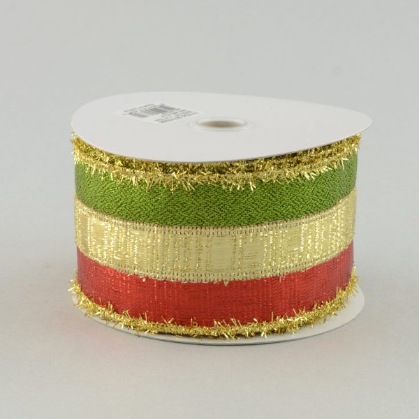 2.5  Textured Stripe Lime Gold Red (10 Yards) Online Sale