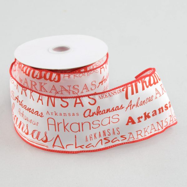 2.5  Arkansas Print Ribbon: Red & White (10 Yards) Cheap