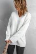 White V neck Drop Shoulder Knitted Sweater Online