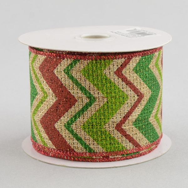 2.5  Faux Burlap Metallic Holiday Chevron Ribbon: Red, Lime & Green (10 Yards) Online Hot Sale