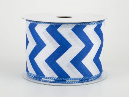 2.5  Satin Chevron Ribbon: Blue & White (10 Yards) For Discount