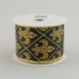 2.5  Black Gold Harlequin Fleur De Lis Ribbon (10 Yards) Online Sale