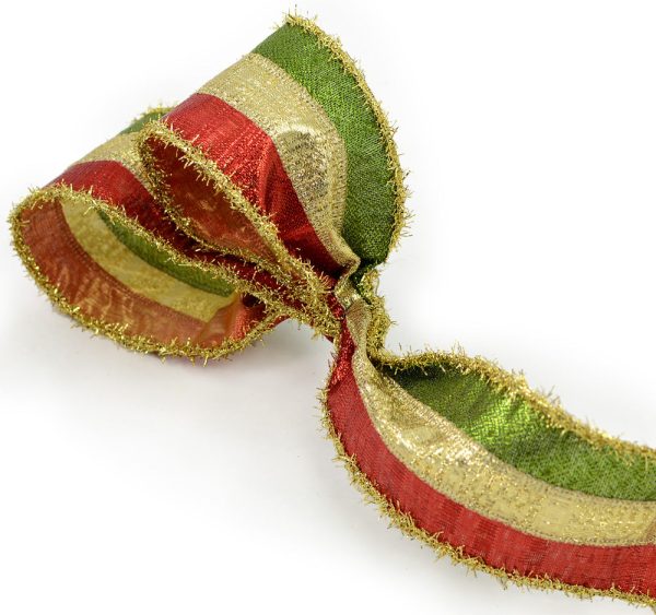 2.5  Textured Stripe Lime Gold Red (10 Yards) Online Sale