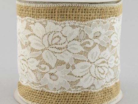 5  Burlap & White Lace Ribbon (10 Yards) Hot on Sale