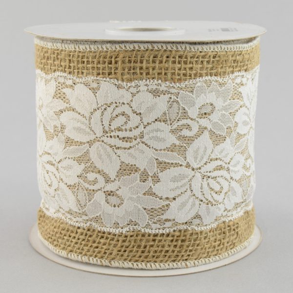 5  Burlap & White Lace Ribbon (10 Yards) Hot on Sale