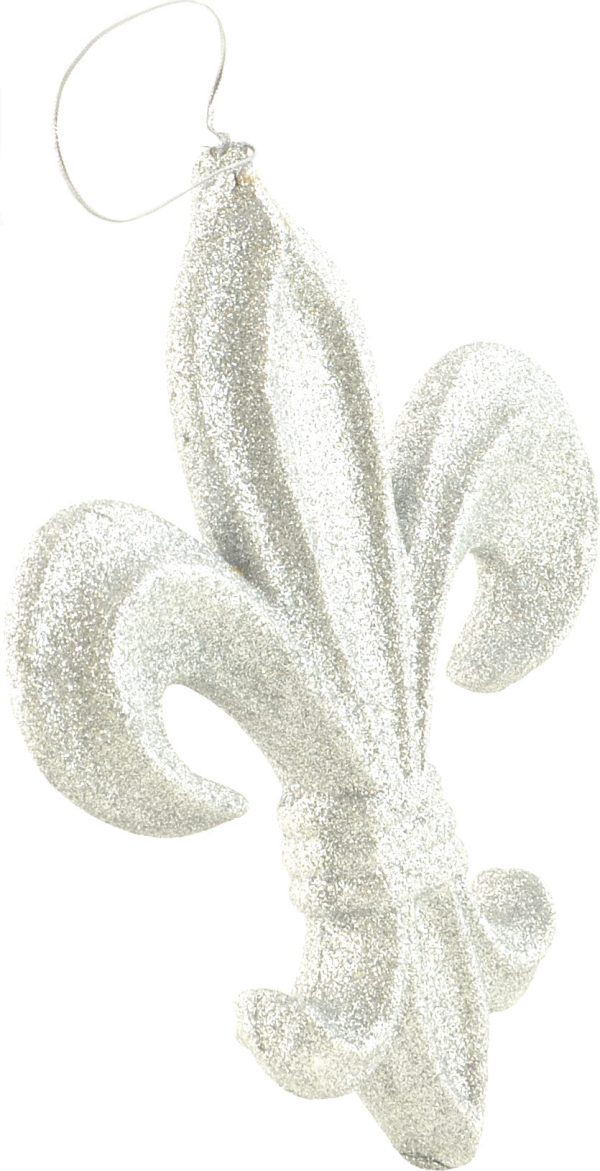 10  Fleur de Lis Ornament: Silver Glitter Supply