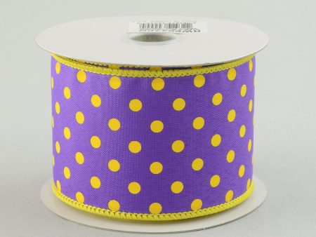 2.5  Small Polka Dot Ribbon: Purple With Yellow Dots (10 Yards) Online now