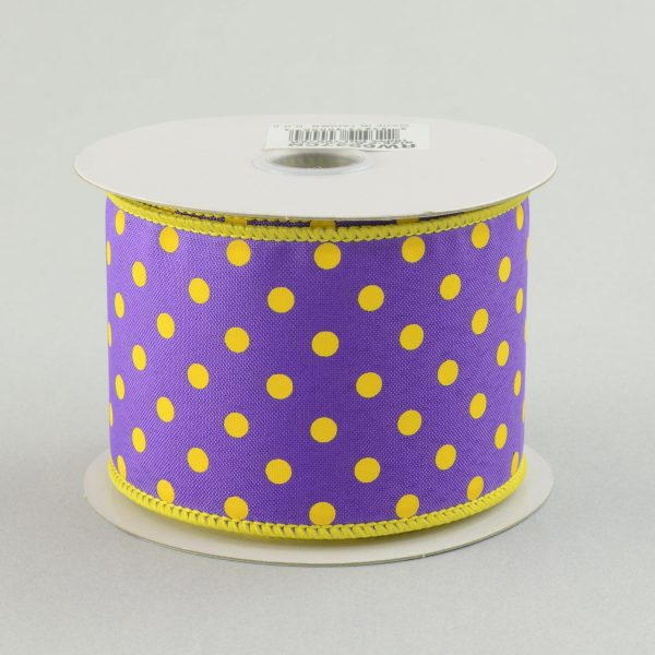 2.5  Small Polka Dot Ribbon: Purple With Yellow Dots (10 Yards) Online now