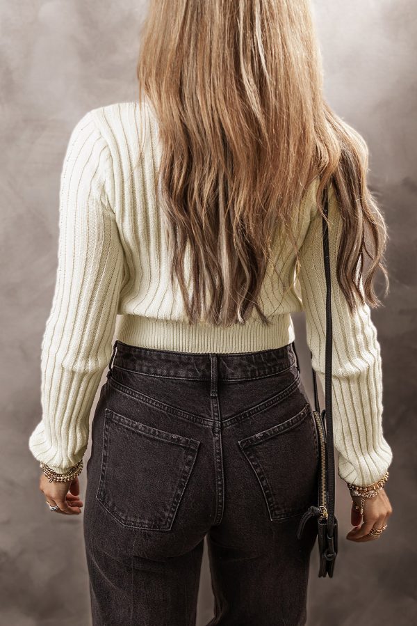 White Cable Knit Cropped Sweater Discount