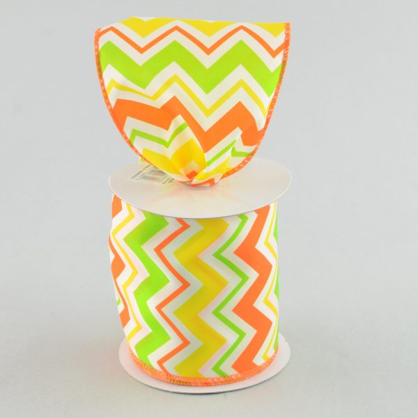 4  Satin Spring Chevron Ribbon: Orange, Yellow & Lime Cheap