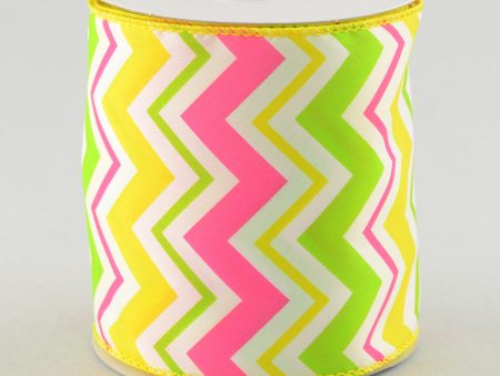 4  Satin Spring Chevron Ribbon: Pink, Yellow & Lime Cheap