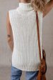 White Turtleneck Knitted Slit Hem Sweater Vest Online Hot Sale