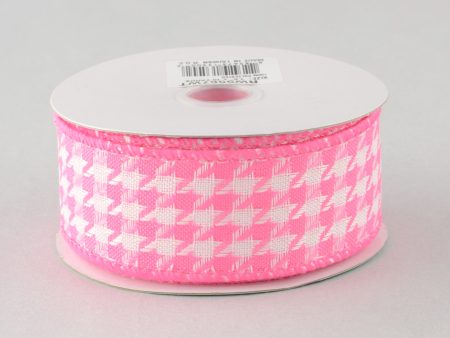 1.5  Pink & White Houndstooth Ribbon (10 Yards) Fashion