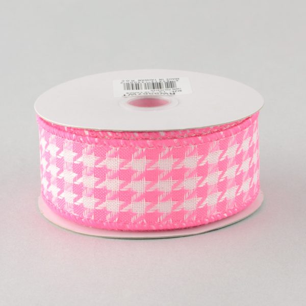 1.5  Pink & White Houndstooth Ribbon (10 Yards) Fashion