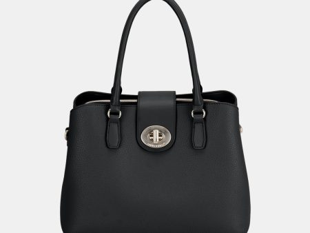 David Jones PU Leather Twist-Lock Tote Bag on Sale