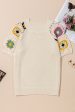 Apricot Hollow Out Floral Crochet Short Sleeve Crewneck Sweater Discount