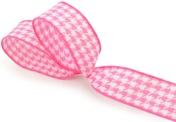 1.5  Pink & White Houndstooth Ribbon (10 Yards) Fashion