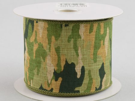 2.5  Camouflage Print Woven Ribbon: Woodland Green & Tan (10 Yards) Sale