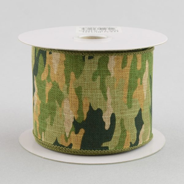 2.5  Camouflage Print Woven Ribbon: Woodland Green & Tan (10 Yards) Sale