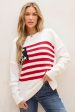 White American Flag Cable Knit Drop Shoulder Sweater Cheap