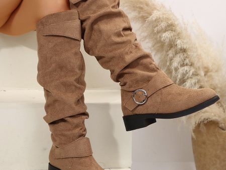 Buckle Round Toe Block Heel Boots For Sale