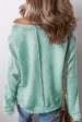 Mineral Blue Textured Patchwork Frilled Trim Plus Size Pullover Sweatshirt on Sale