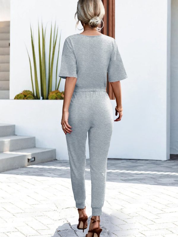 Buttoned Half Sleeve Round Neck Jumpsuit Online now